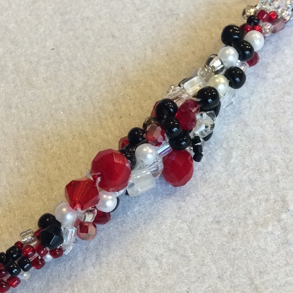 FINAL SALE PRICE CL Designs Crocheted Red/Black/White Bracelet - Picture 2 of 4